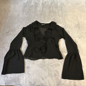 Witchy Goth Black Sheer Tie-front Blouse Small Cropped Whimsigoth Coquette Boho